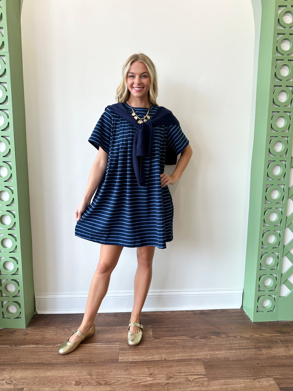 Alice Striped Dress-Navy