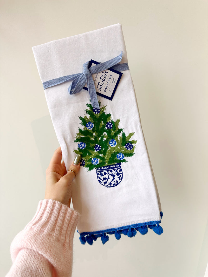 Blue & White Holiday Tea Towel Set