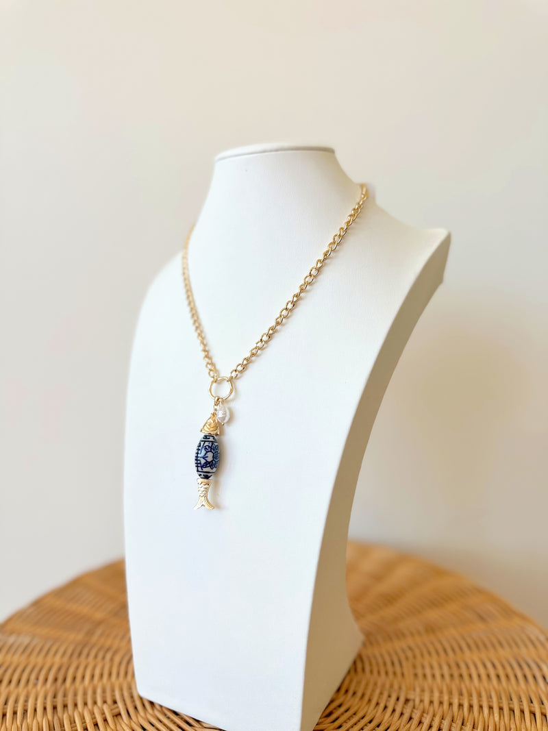 Whit Fish Charm Necklace