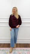 Callie Striped Top-Burgundy