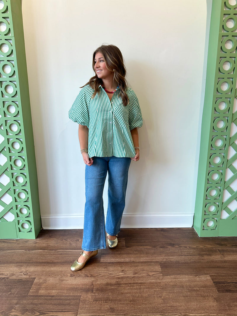 Gracie Striped Top-Green