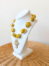 EE Stone Pearl Cross Necklace-Yellow