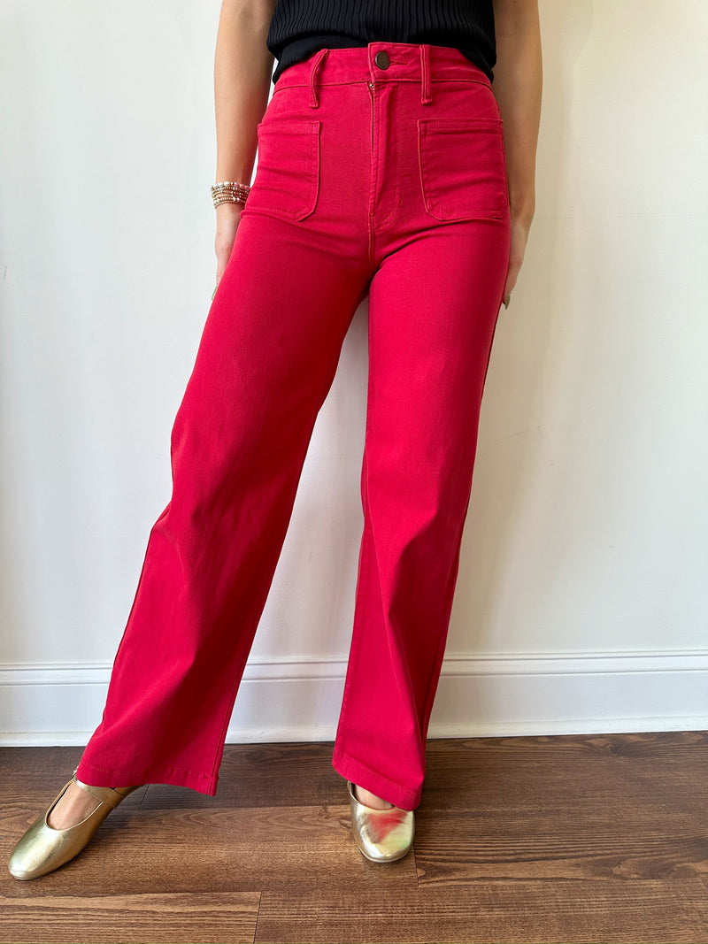 Annie Wide Leg Jeans-Red