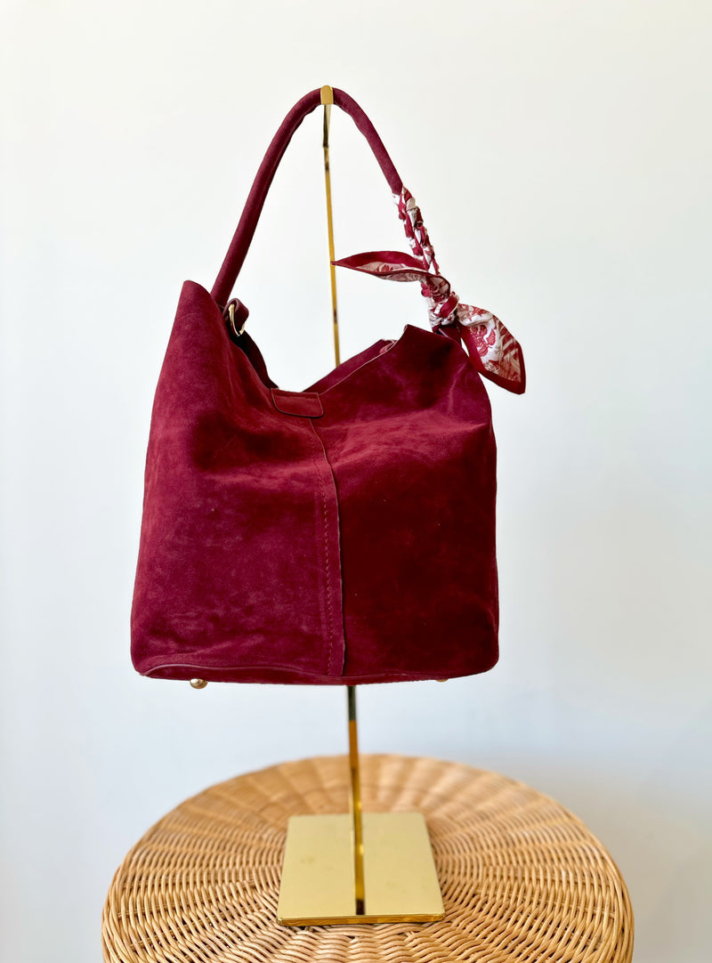 Amanda Suede Bucket Bag-Burgundy