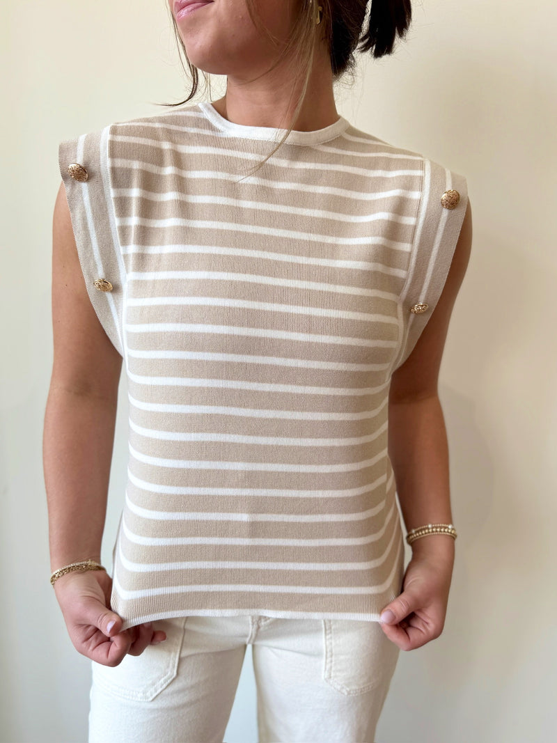 Bella Striped Top-Tan