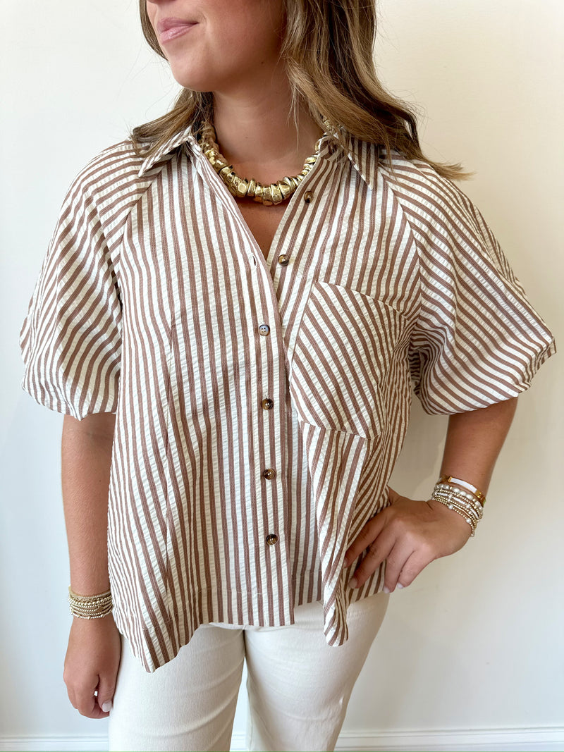 Gracie Striped Top- Brown
