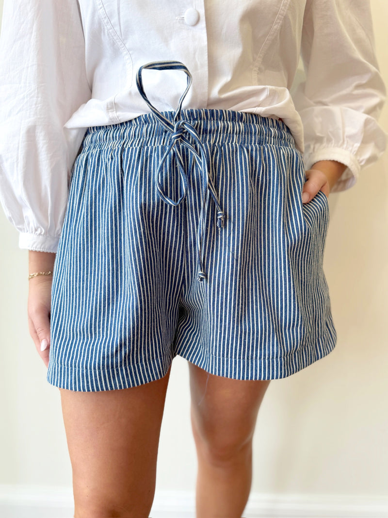 Lynn Striped Shorts-Blue