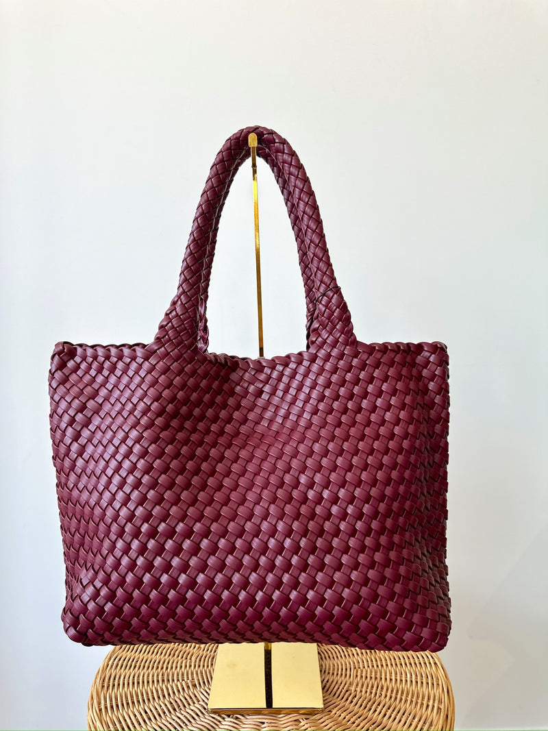 Gracie Woven Tote Bag- Burgundy