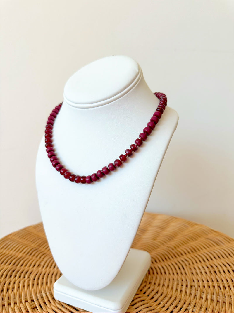 Jordan Beaded Necklace-Burgundy