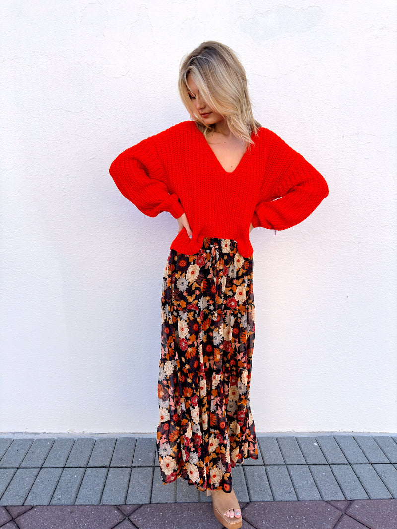 Midnight Bloom Midi Skirt