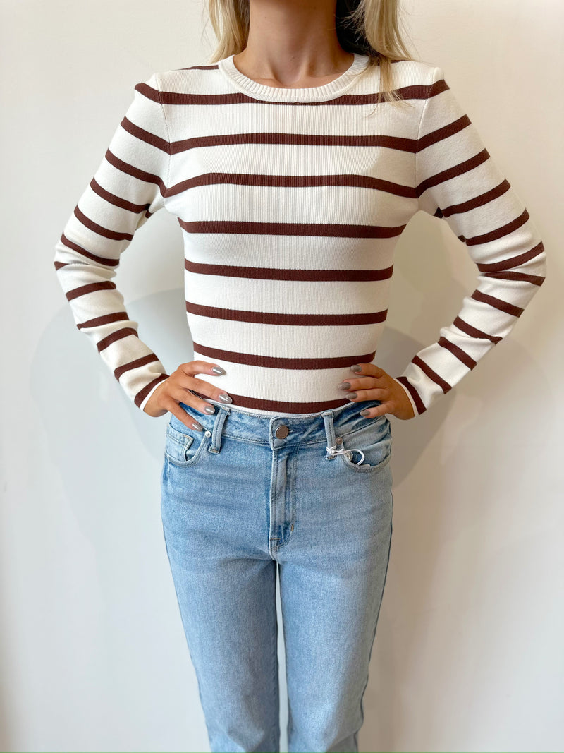 Melody Striped Bodysuit-Brown