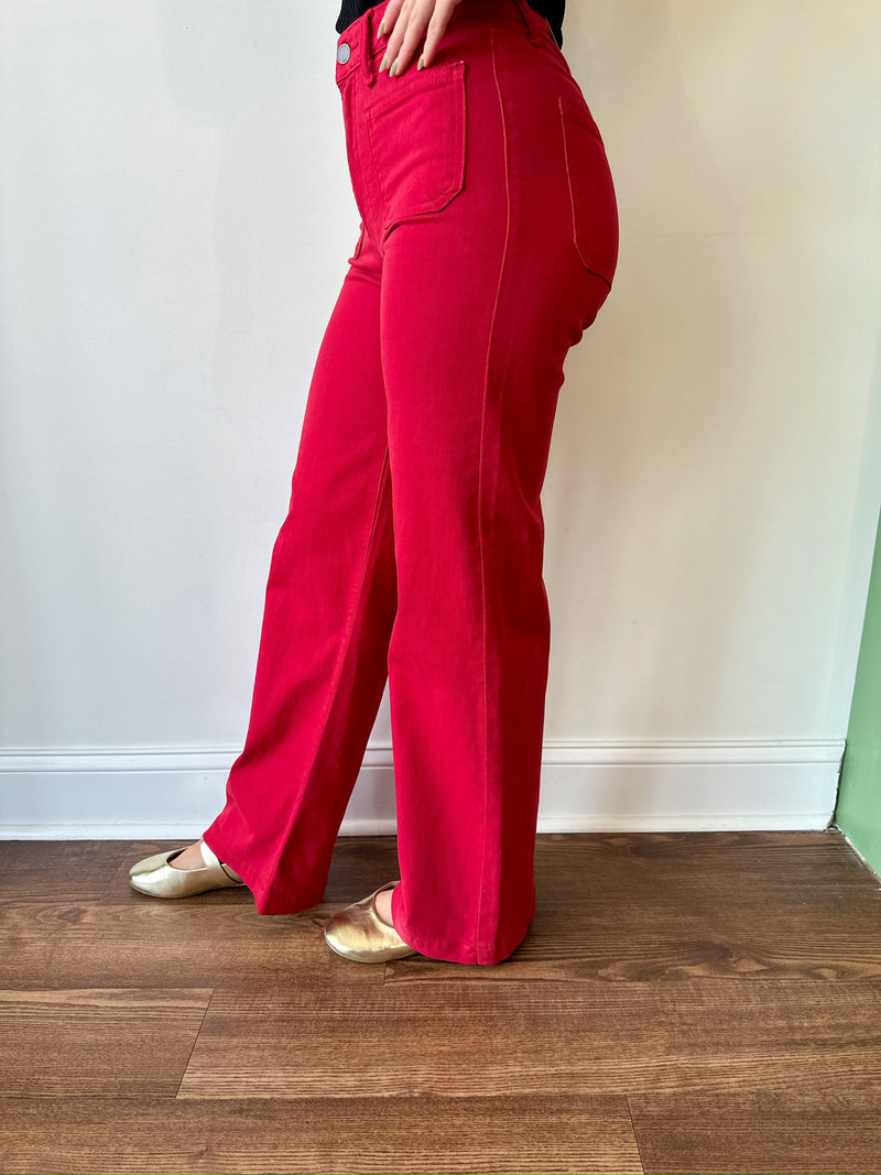 Annie Wide Leg Jeans-Red