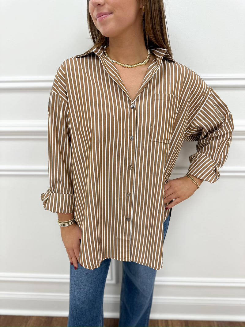 Sandra Camel Striped Top