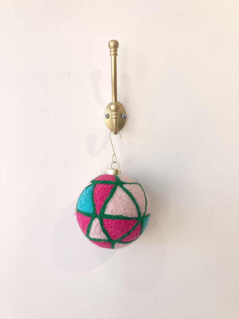 Green and Pink Striped Ornament