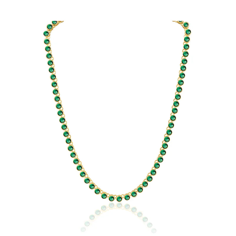 Bezel Tennis Necklace- Emerald