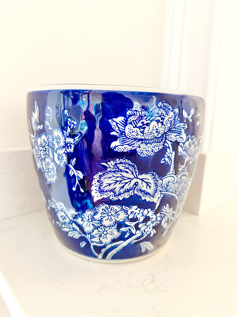 Large Blue Floral Vase