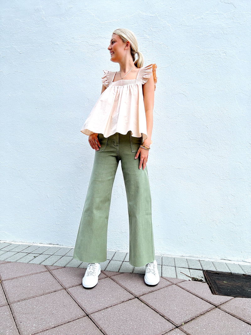 Elvia Wide Leg Denim-Avocado