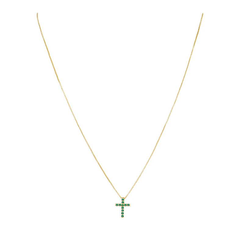 Raya CZ Cross Necklace- Emerald