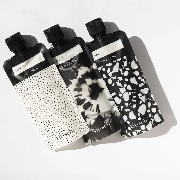 Refillable Travel Pouches- Black & Ivory